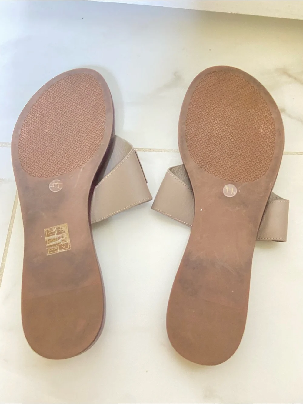 Tory Burch Beige Leather Logo Thong Sandals